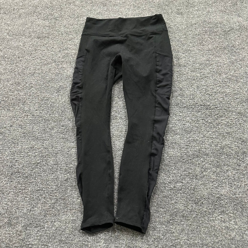Fabletics Leggings Womens Size S Black High Waisted Mesh Panel Side Pockets Yoga